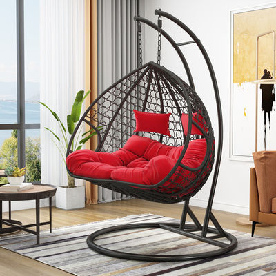 Contemporary Indoor Outdoor Balcony Garden Portable Double People Hanging Rattan Wicker Egg Swing Chair with Cushion