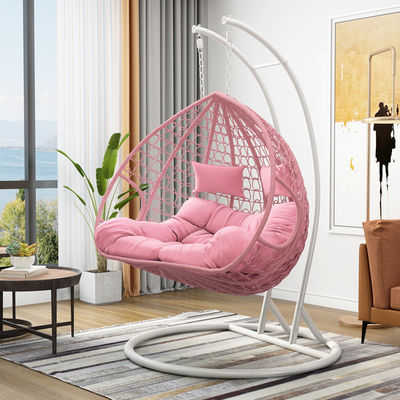 Contemporary Indoor Outdoor Balcony Garden Portable Double People Hanging Rattan Wicker Egg Swing Chair with Cushion