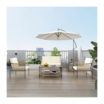 AJUNION Metal Patio Furniture Set Rattan Woven Outdoor Furniture with Coffee Table