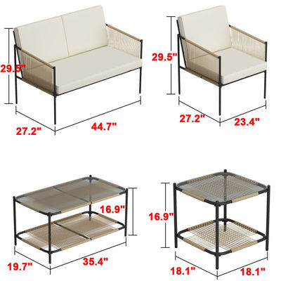 AJUNION Metal Patio Furniture Set Rattan Woven Outdoor Furniture with Coffee Table