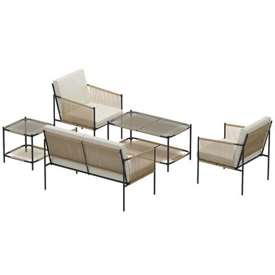 AJUNION Metal Patio Furniture Set Rattan Woven Outdoor Furniture with Coffee Table