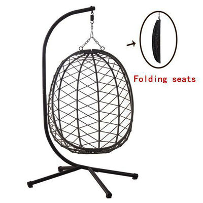Outdoor Patio Courtyard Garden Weave Pe Rattan Rope Folding Hanging Egg Swing Chair with Cushion