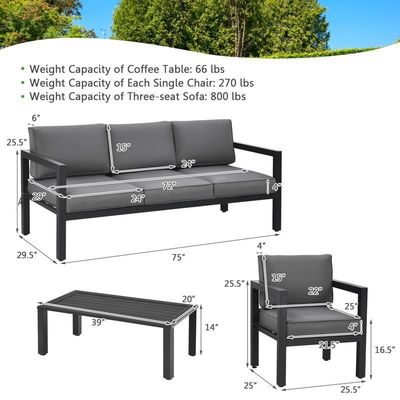 AJUNION 4 Piece Patio Furniture Seating Set Aluminum Outdoor for Modern Design Style