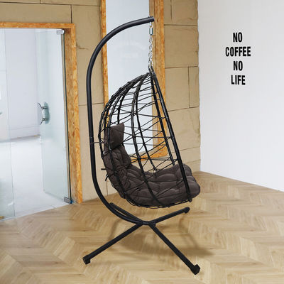 Outdoor Patio Courtyard Garden Weave Pe Rattan Rope Folding Hanging Egg Swing Chair with Cushion