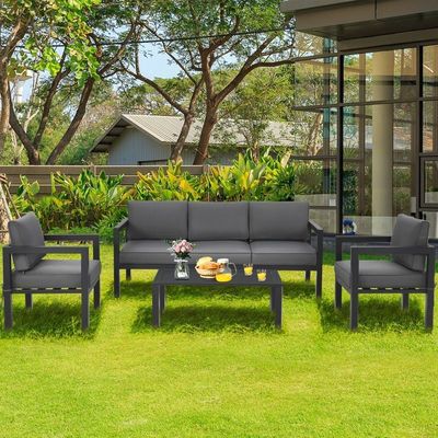 AJUNION 4 Piece Patio Furniture Seating Set Aluminum Outdoor for Modern Design Style