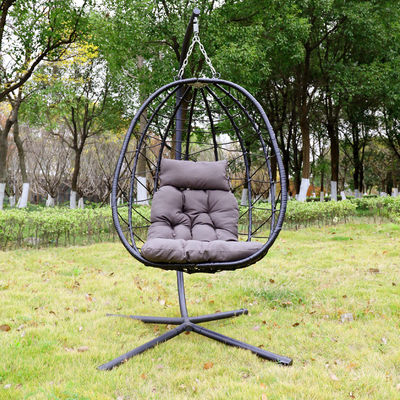 Outdoor Patio Courtyard Garden Weave Pe Rattan Rope Folding Hanging Egg Swing Chair with Cushion