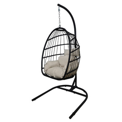 Custom Logo Garden Courtyard Patio Rope Pe Rattan Hanging Swing Chair with Stand