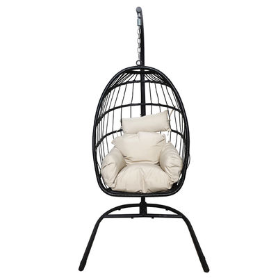 Custom Logo Garden Courtyard Patio Rope Pe Rattan Hanging Swing Chair with Stand