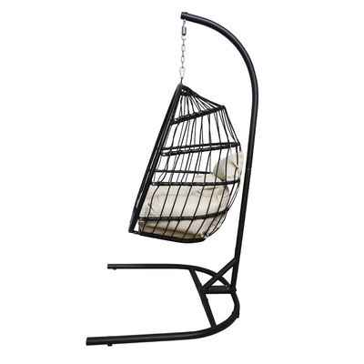 Custom Logo Garden Courtyard Patio Rope Pe Rattan Hanging Swing Chair with Stand