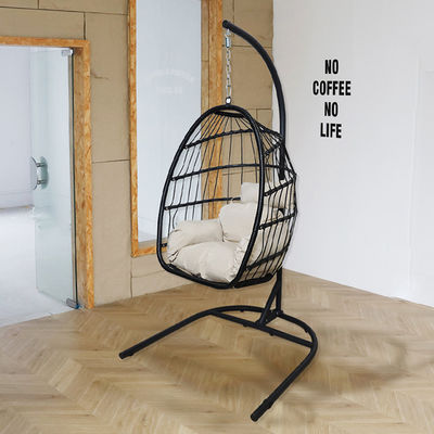 Custom Logo Garden Courtyard Patio Rope Pe Rattan Hanging Swing Chair with Stand