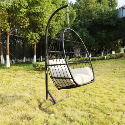 Custom Logo Garden Courtyard Patio Rope Pe Rattan Hanging Swing Chair with Stand