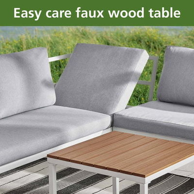 Outdoor Furniture L Shape Sectional Sofa Plastic Teak Wood Corner Lounge Set for Deck