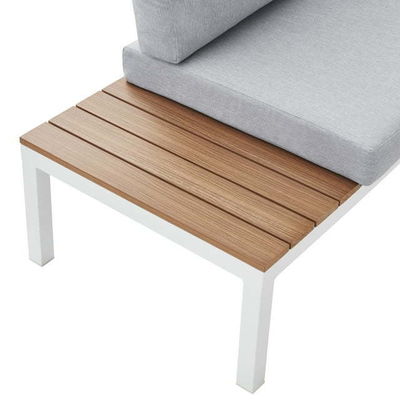 Outdoor Furniture L Shape Sectional Sofa Plastic Teak Wood Corner Lounge Set for Deck