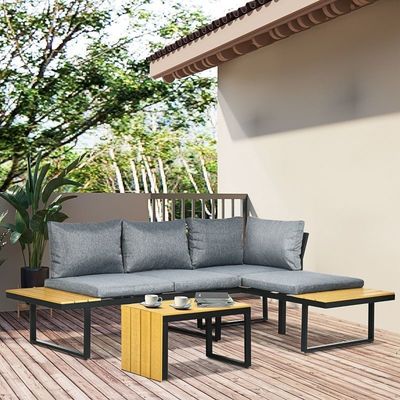Sofa Set AJUNION Aluminum Outdoor Corner Lounge Set for Modular Garden Furniture
