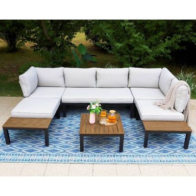 Aluminum Modular Patio Set AJUNION U Shape Large Size Outdoor Furniture Sectional Sofa