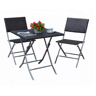 Outdoor Courtyard Furniture Set with Foldable PE Rattan Wicker Dining Table and Chair