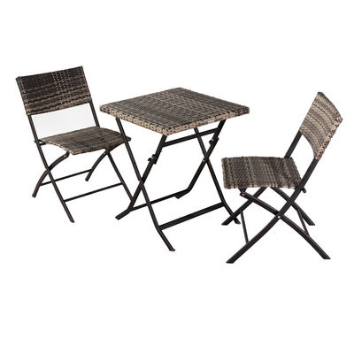 Outdoor Courtyard Furniture Set with Foldable PE Rattan Wicker Dining Table and Chair