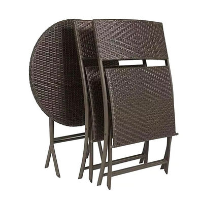 Outdoor Courtyard Furniture Set with Foldable PE Rattan Wicker Dining Table and Chair