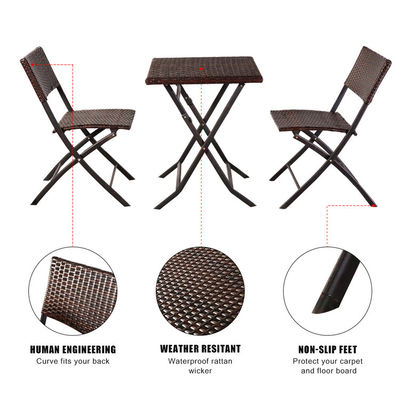 Outdoor Courtyard Furniture Set with Foldable PE Rattan Wicker Dining Table and Chair