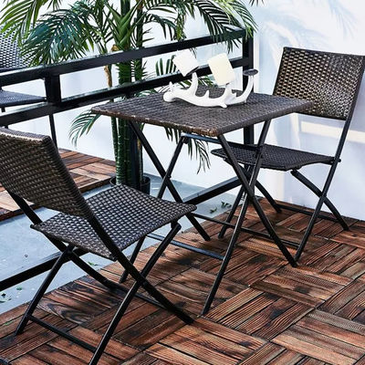 Outdoor Courtyard Furniture Set with Foldable PE Rattan Wicker Dining Table and Chair
