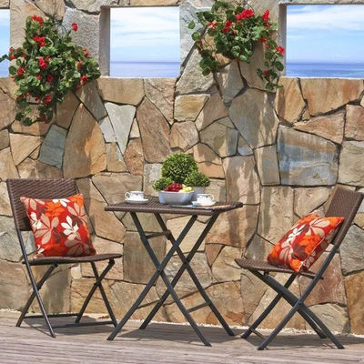 Outdoor Courtyard Furniture Set with Foldable PE Rattan Wicker Dining Table and Chair