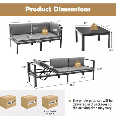 Modern Design Garden Sofa Set AJUNION Aluminum Patio Furniture with Adjustable Back