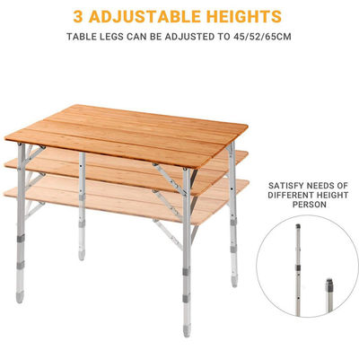 100*65cm Tabletop Bamboo Wooden Metal Folding Picnic Dining Table for Outdoor Camping