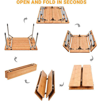 100*65cm Tabletop Bamboo Wooden Metal Folding Picnic Dining Table for Outdoor Camping
