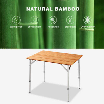 100*65cm Tabletop Bamboo Wooden Metal Folding Picnic Dining Table for Outdoor Camping