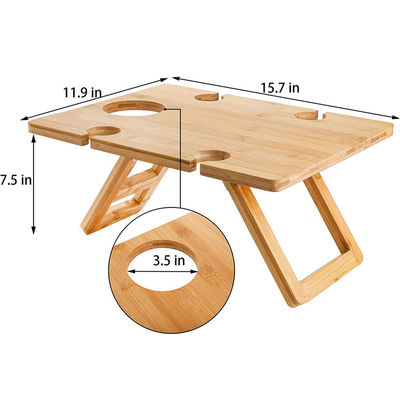 Portable Outdoor Indoor Wooden Bamboo Folding Picnic Tray Table for Snacks and Wine