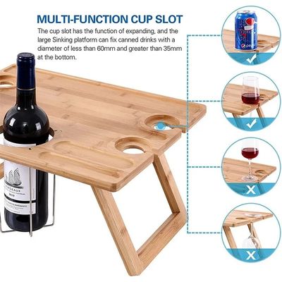 Portable Outdoor Indoor Wooden Bamboo Folding Picnic Tray Table for Snacks and Wine