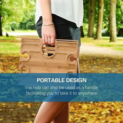 Portable Outdoor Indoor Wooden Bamboo Folding Picnic Tray Table for Snacks and Wine