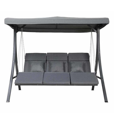 Outdoor Patio Garden 3 Seater Hanging Reclining Lounger Swing Bench Chair with Canopy