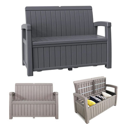 Plastic Storage Arm Bench Seat Chair for Outdoor Patio Garden Balcony Park Beach Pool