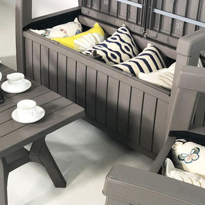 Plastic Storage Arm Bench Seat Chair for Outdoor Patio Garden Balcony Park Beach Pool