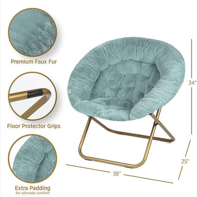 Camping Steel Legs Foldable Moon Chair for Adult and Kid Faux Fur Bedroom Saucer Chair