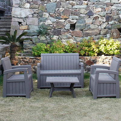Plastic Storage Arm Bench Seat Chair for Outdoor Patio Garden Balcony Park Beach Pool