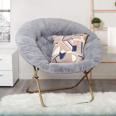 Camping Steel Legs Foldable Moon Chair for Adult and Kid Faux Fur Bedroom Saucer Chair