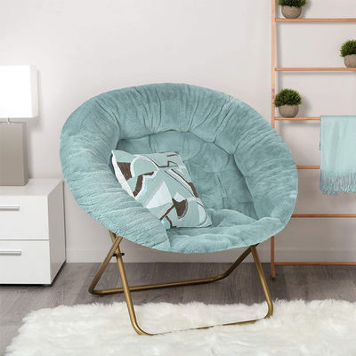 Camping Steel Legs Foldable Moon Chair for Adult and Kid Faux Fur Bedroom Saucer Chair