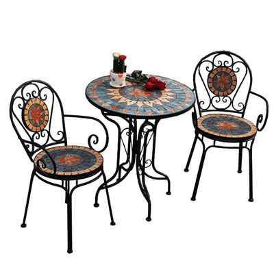 Outdoor Patio Garden Bistro Iron Frame Nordic Antique 2 Seater Dining Table and Chair