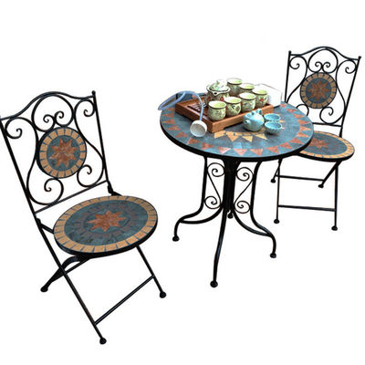 Outdoor Patio Garden Bistro Iron Frame Nordic Antique 2 Seater Dining Table and Chair