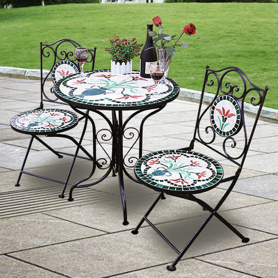 Outdoor Patio Garden Bistro Iron Frame Nordic Antique 2 Seater Dining Table and Chair