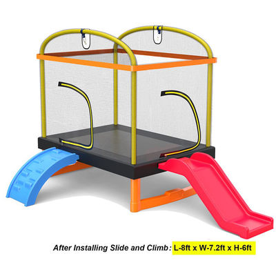 Kids' Fitness Unisex Iron Frame Indoor Outdoor Trampoline with Climb Ladder and Slide