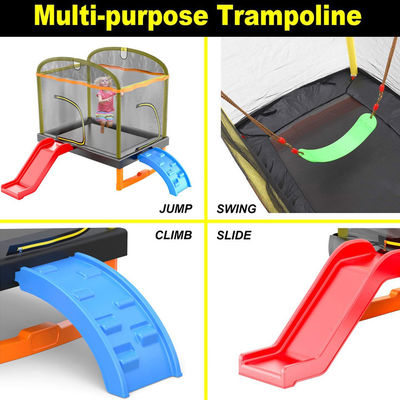 Kids' Fitness Unisex Iron Frame Indoor Outdoor Trampoline with Climb Ladder and Slide