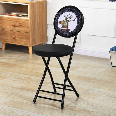 Outdoor Furniture Portable Folding Metal Frame Leather Round Stool Chair with Cushion