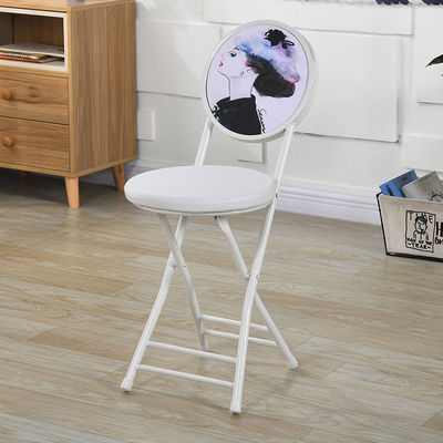 Outdoor Furniture Portable Folding Metal Frame Leather Round Stool Chair with Cushion