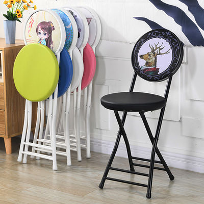 Outdoor Furniture Portable Folding Metal Frame Leather Round Stool Chair with Cushion