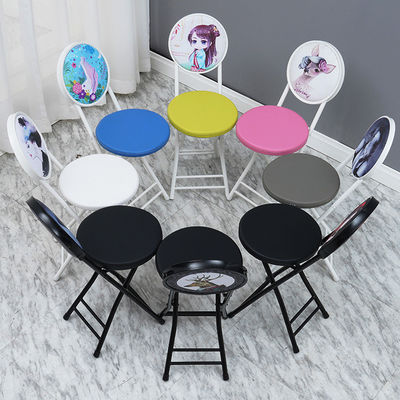 Outdoor Furniture Portable Folding Metal Frame Leather Round Stool Chair with Cushion