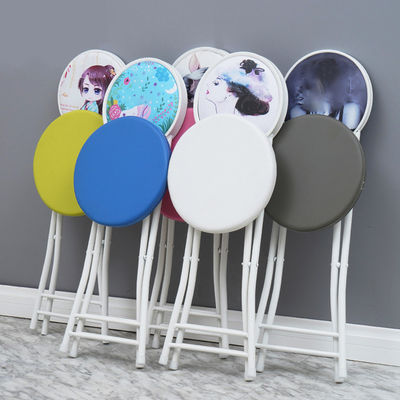 Outdoor Furniture Portable Folding Metal Frame Leather Round Stool Chair with Cushion