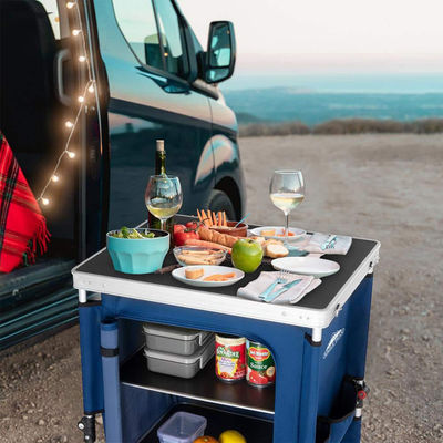 General Outdoor Furniture Camping Foldable Cooking Table with Storage Organizer Cabinet